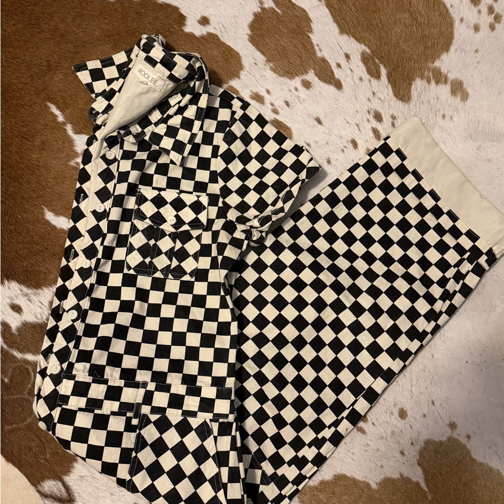 Roolee Black and White Checkerboard Button-Up Set